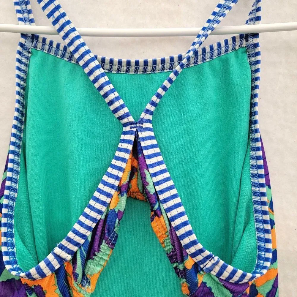 Dolphin Uglies V-2 Back One Piece Swimsuit Women Small Orange Teal Purple‎